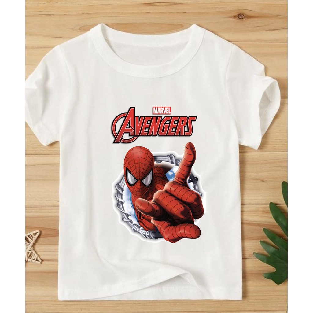 áo thun bé trai in hình siêu anh hùng spider man iron man cotton co giản chất đẹp