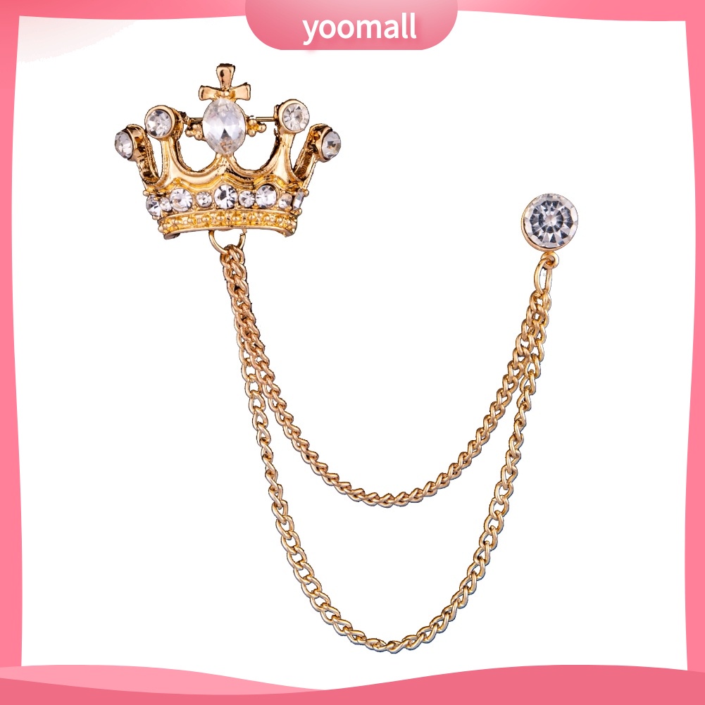 Ghim Cài Áo Hình Vương Miện Phối Dây Xích Tua Rua Phong Cách Cổ Điển Thời Trang Cho Nam Và Nữ