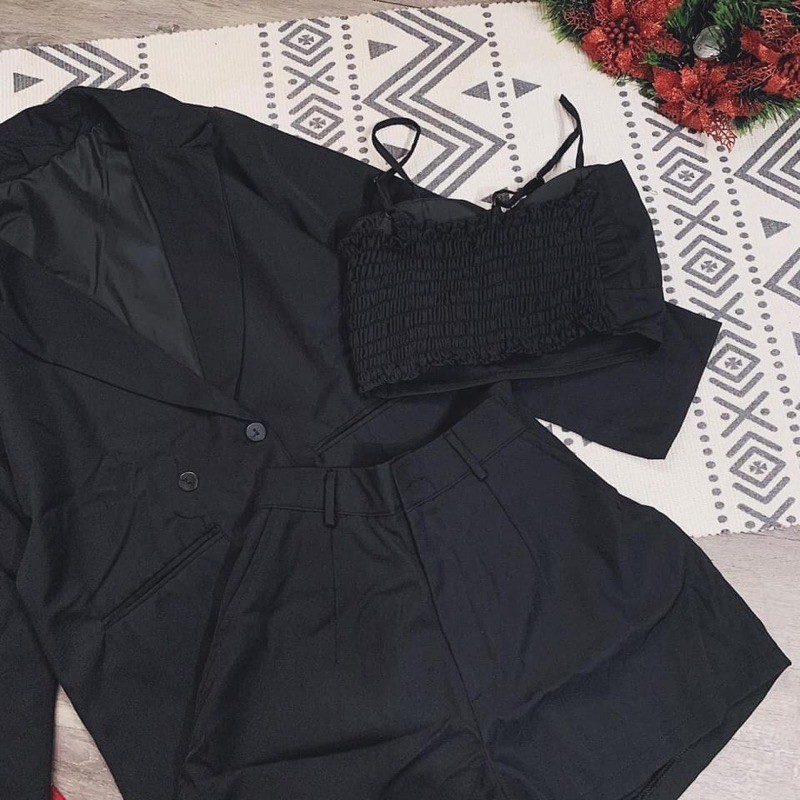 SẴN - SET 3MÓN SHORT VEST ĐEN / NUDE - KÈM VIDEO