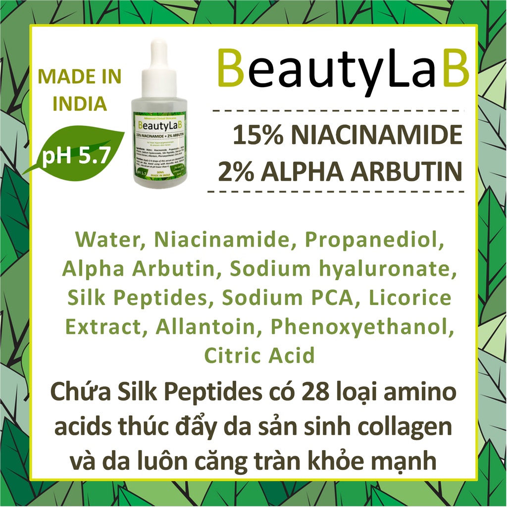 Tinh chất trắng da 15% Niacinamide 3% Alpha Arbutin BeautyLab da bớt mụn dầu
