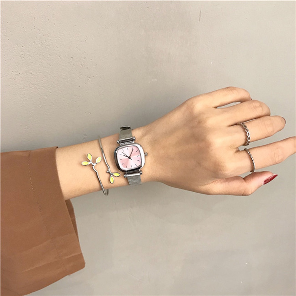 Đồng Hồ Analog Máy Quartz Mặt Vuông Dây Thép Tinh Tế Phong Cách Retro Hàn Quốc Cho Nữ