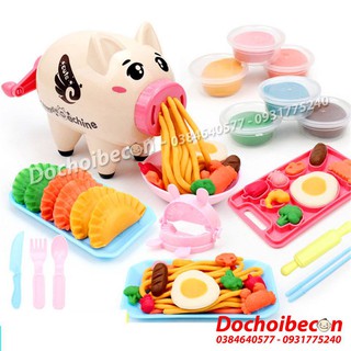 Đất nặn làm mì - Máy làm mì đất nặn chú heo + 6 hũ đất nặn - Đất nặn heo tạo hình thức ăn 601