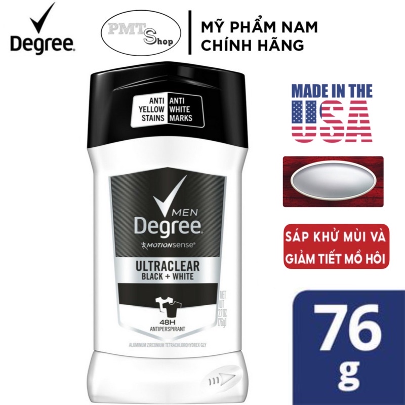 Lăn sáp khử mùi nam Degree men Motionsense UltraClear Black &amp; White 76g chống ố áo