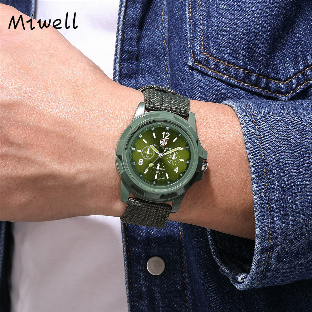 Nylon Quartz Đồng Hồ Nam Đồng Hồ Thể Thao Ngoài Trời Quân đội Màu Xanh Lá Cây Phong Cách Quân đội WH0166-80