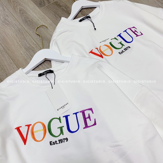 [Ảnh thật] Áo nỉ Vogue (trắng, be) - họa tiết thêu