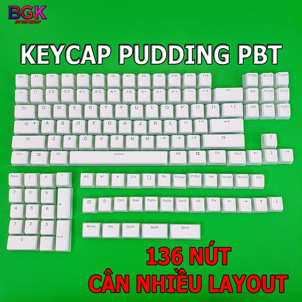 Keycap Pudding PBT MOD 136 phím ( Xuyên LED, Double Shot ) Cân được layout 68,75,89..v.v