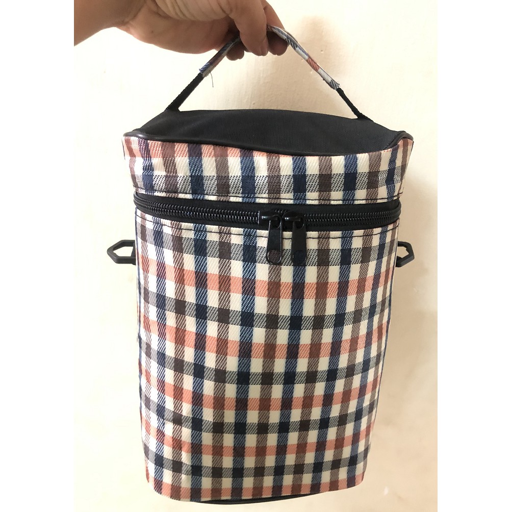 CaMen Hộp Đựng Cơm 3 Ngăn Giữ Nhiệt Inox 304 Kèm Túi Giữ Nhiệt Caro Có Khóa Kéo Chắc Chắn