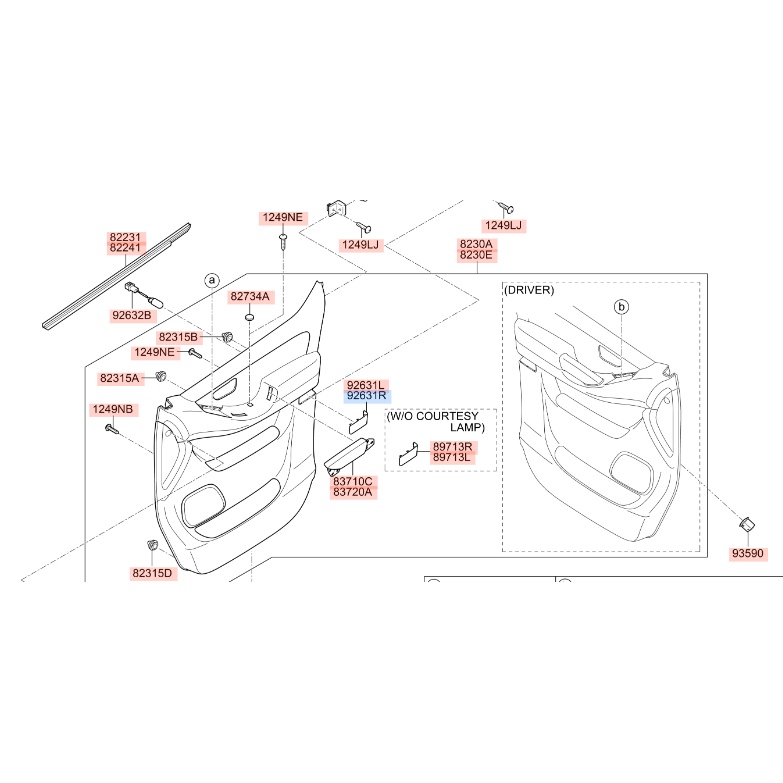 Nắp nhựa đèn phía trong cửa xe Hyundai Starex - Mã số: 926414H000, 926314H000