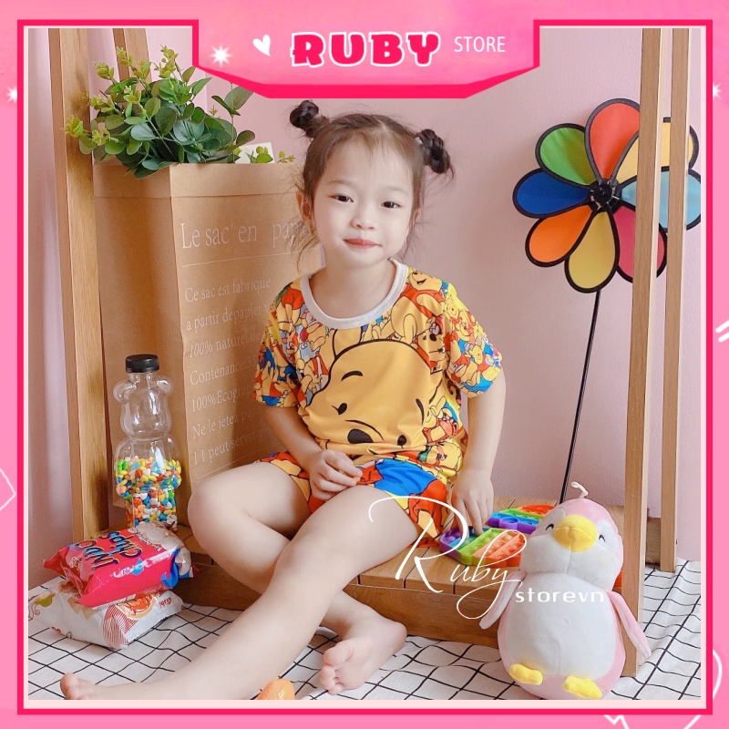 Đồ bộ thun mặc nhà cho bé size đến 70kg in hình Gấu Pooh Hoạt Hình dễ thương chất thun mềm mát DBRBD FULL SIZE