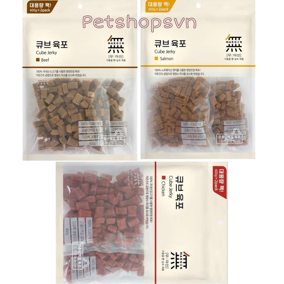 [DINH DƯỠNG CAO] BỊCH 800G BÁNH THƯỞNG CHO CHÓ DẠNG VIÊN THỊT BÒ, GÀ &amp; CÁ HỒI BOWWOW CUBE JERKY SNACK CHO CHÓ