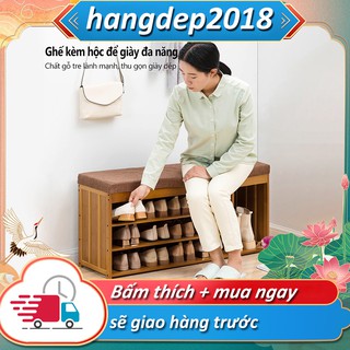 ghế sô pha nhỏ ghế phòng khách kèm tủ giày mini tiện lợi gỗ tre phong cách Bắc Âu đơn giản FU151G