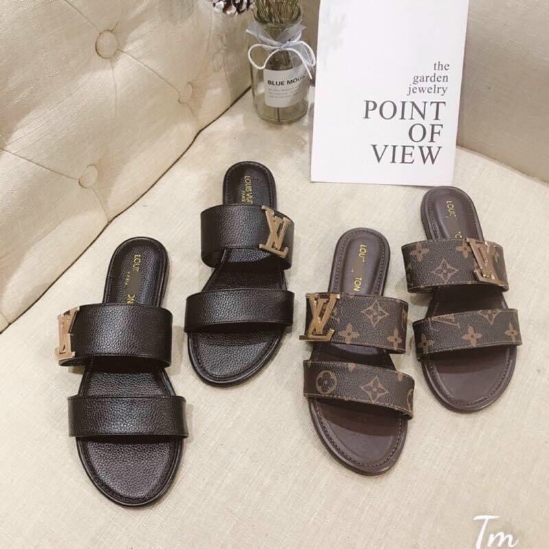 Dép lê nữ 2 quai ngang da lì cao cấp