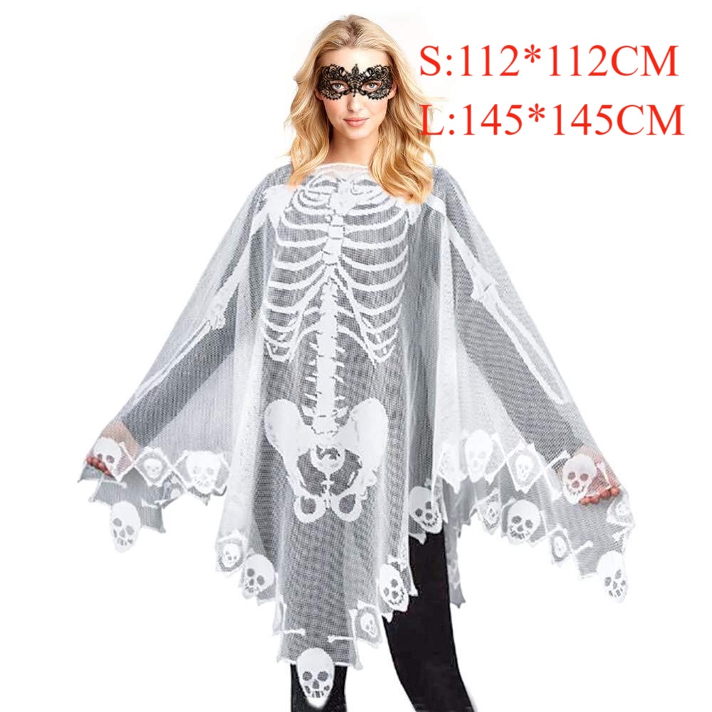new Halloween Shawl Skeleton Lace WomenGift Photography Prop Halloween Holiday Soft Exquisite Loose Cape Poncho Party Stage Costume