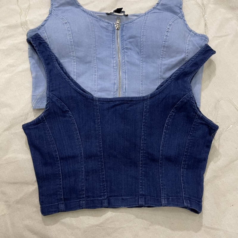 Áo croptop jeans sẵn mút ngực quyến rũ tôn dáng ClaraChip CRT01