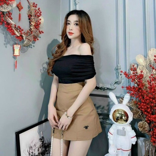 Chân váy thêu ong chữ A có lót trong khóa sau tôn dáng Ladya Store M160