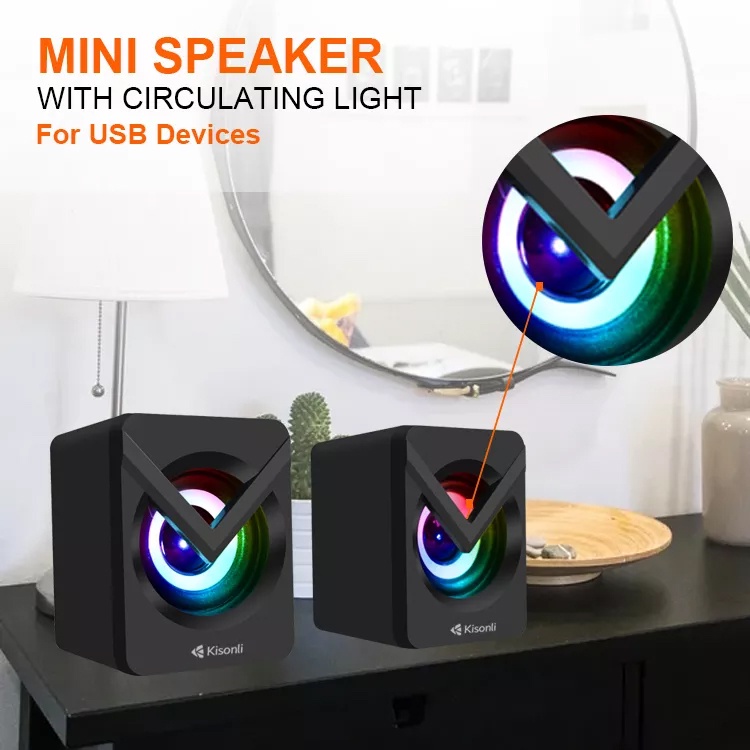 Loa vi tính 2.0 mini Kisonli L-1040 led RGB - hồng siêu kute (hồng)