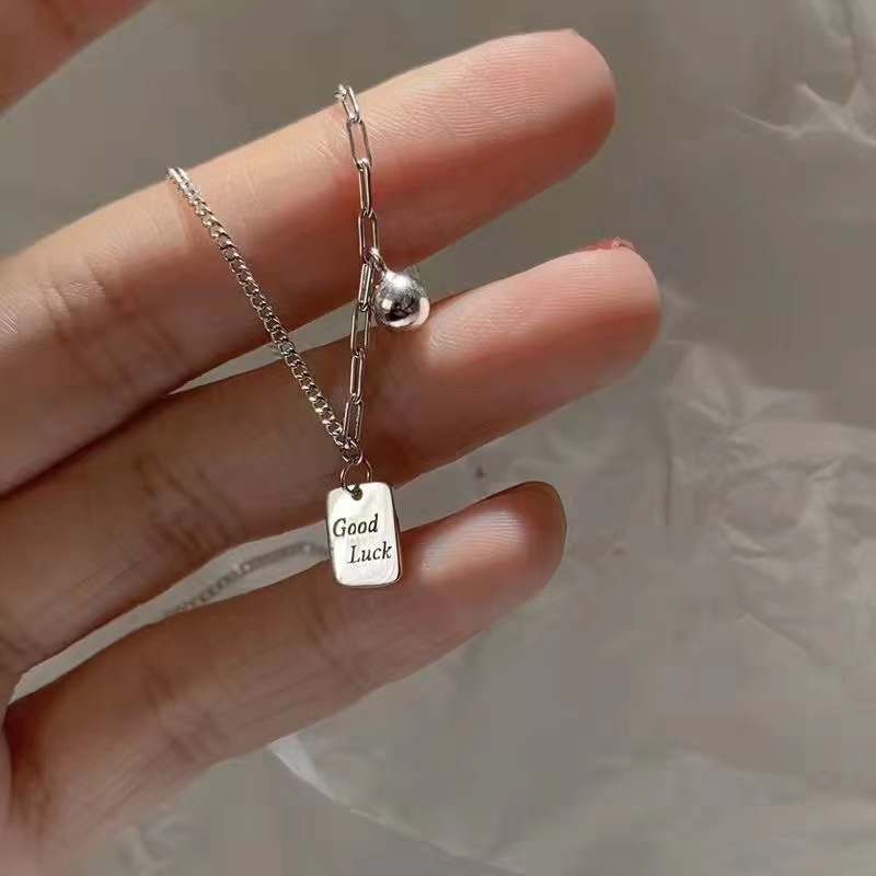 Vòng cổ Mạ Bạc Mặt Vuông Đính Hạt May Mắn
