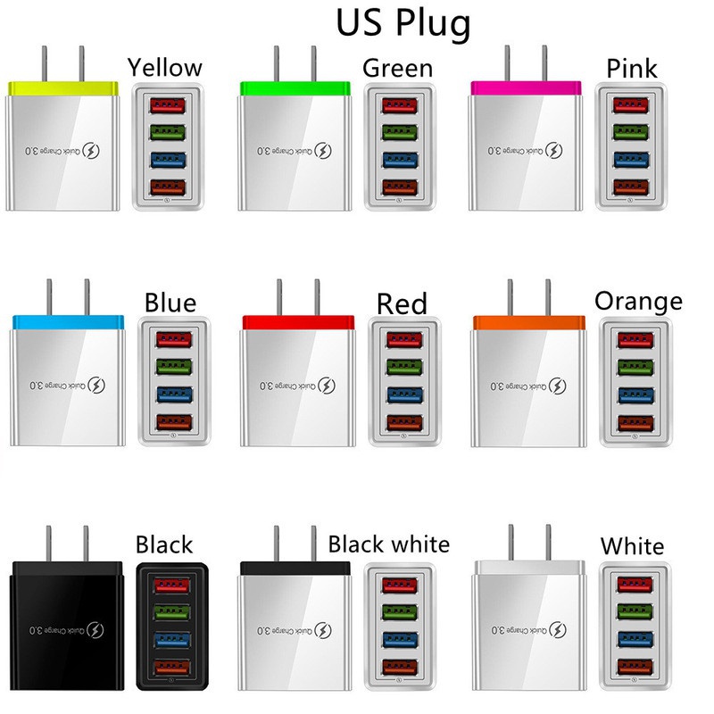 Cốc Sạc Nhanh QC 3.0 48W 4 Cổng USB 3.0 EU/US/UK Cho Điện Thoại
