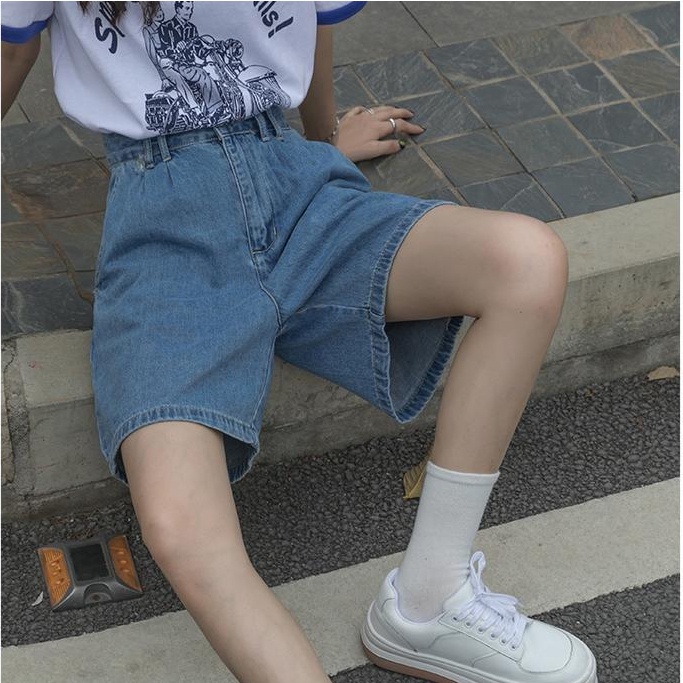 Quần Short Denim Lưng Cao Phong Cách Hàn Quốc Thời Trang Mùa Hè Cho Nữ