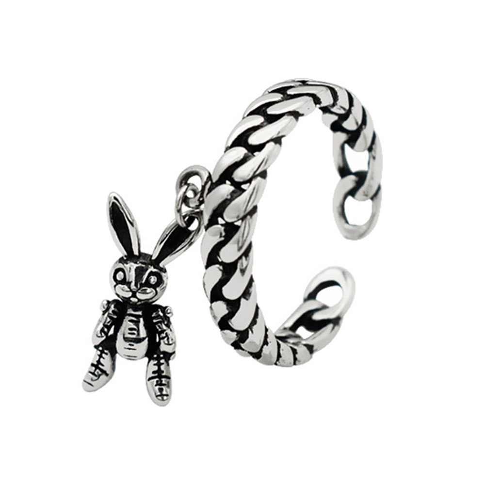 1 Nhẫn Hở Mạ Bạc Họa Tiết Thỏ Hoạt Hình Phong Cách Cổ Điển Cá Tính Dành Cho Nữ