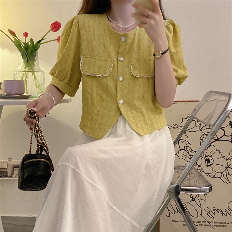 Áo Kiểu Tay Phồng Cổ Chữ V Thời Trang Mùa Hè Cho Nữ