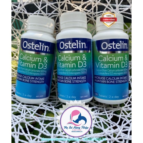 Viên uống bổ sung Canxi và Vitamin D cho người lớn và mẹ bầu, Ostelin Calcium & Vitamin D Úc -130 viên