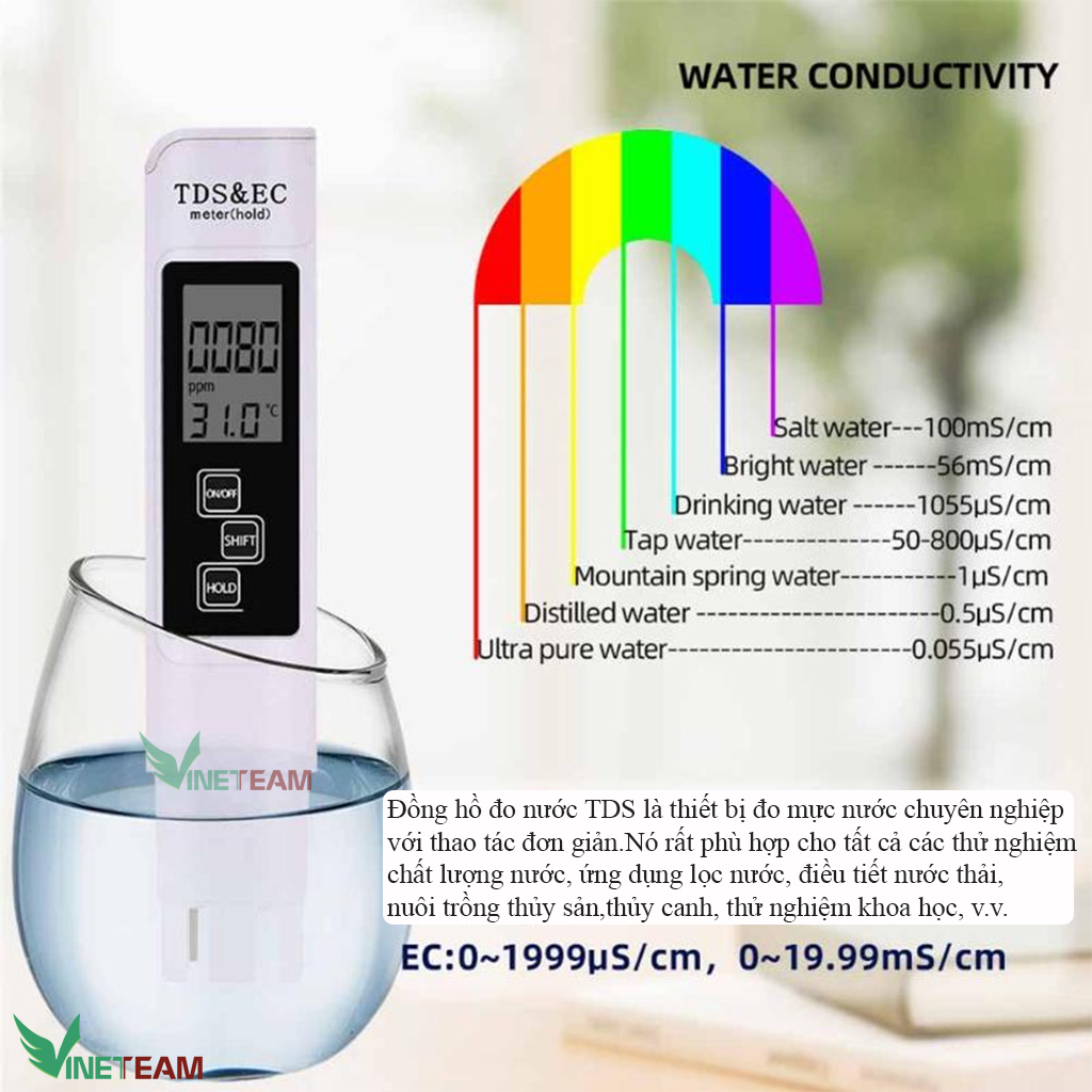 Bút Đo PH Nước TDS EC Hàng Nhập Khẩu , Máy Kiểm Tra Chất Lượng Nước LCD , Bút Thử Nước Sạch Cao Cấp -dc4356