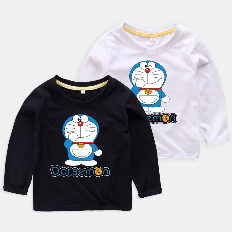 Áo Thun Cotton Tay Dài In Hình Doraemon 6 Màu Cho Bé