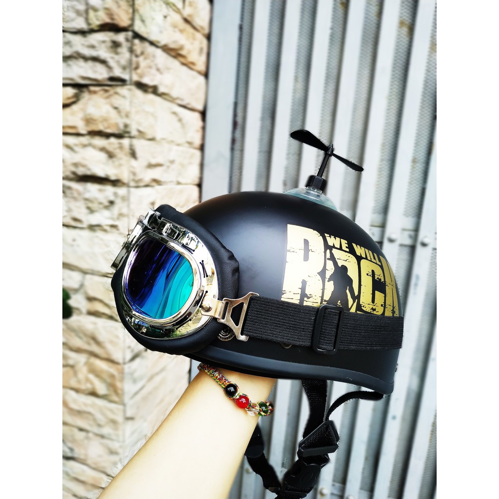 COMBO mũ nửa đầu 1/2 Rock + KÍNH PHI CÔNG+CHONG CHÓNG Đen