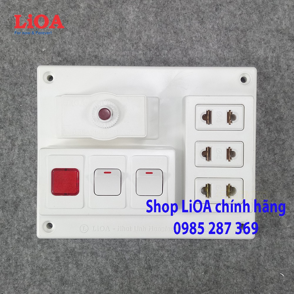 Bảng điện nổi LiOA 15A có 3 ổ cắm 2 công tắc 1 đèn báo màu đỏ/xanh