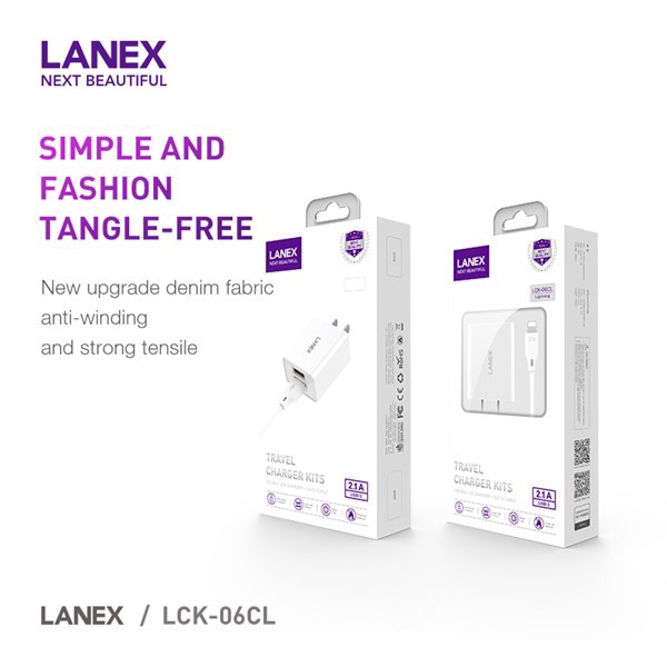 Bộ Sạc Nhanh 2 Cổng USB Chính Hãng LANEX 06CL Cho Iphone/Androi dây dài 1m