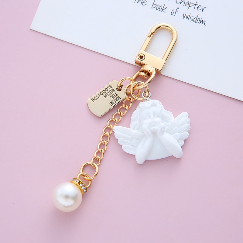Retro baroque fairy keychain ngọc trai tình yêu mặt dây chuyền tai nghe chìa khóa mặt dây chuyền túi