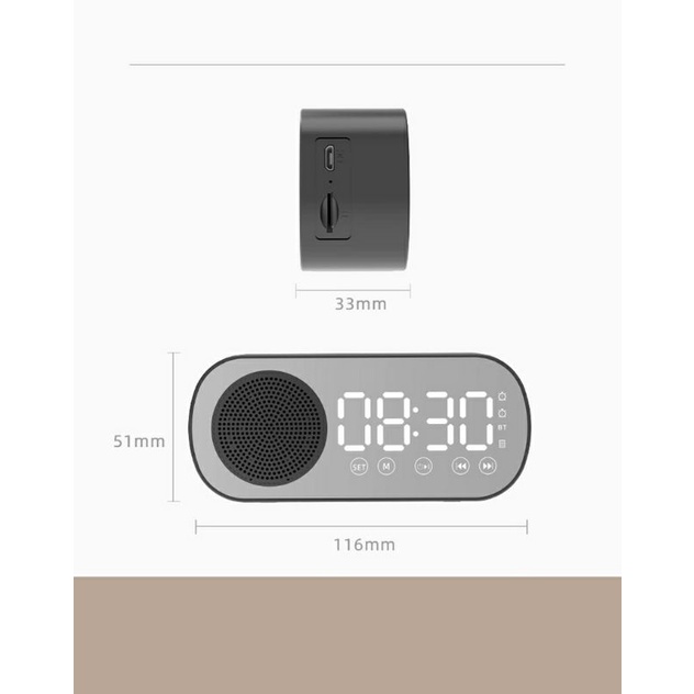 LOA BLUETOOTH HỖ TRỢ THẺ NHỚ KIÊM ĐỒNG HỒ BÁO THỨC ĐỂ BÀN HIỂN THỊ ĐÈN LED KIÊM GƯƠNG SOI CÓ THỂ DÙNG TRANG TRÍ DECOR