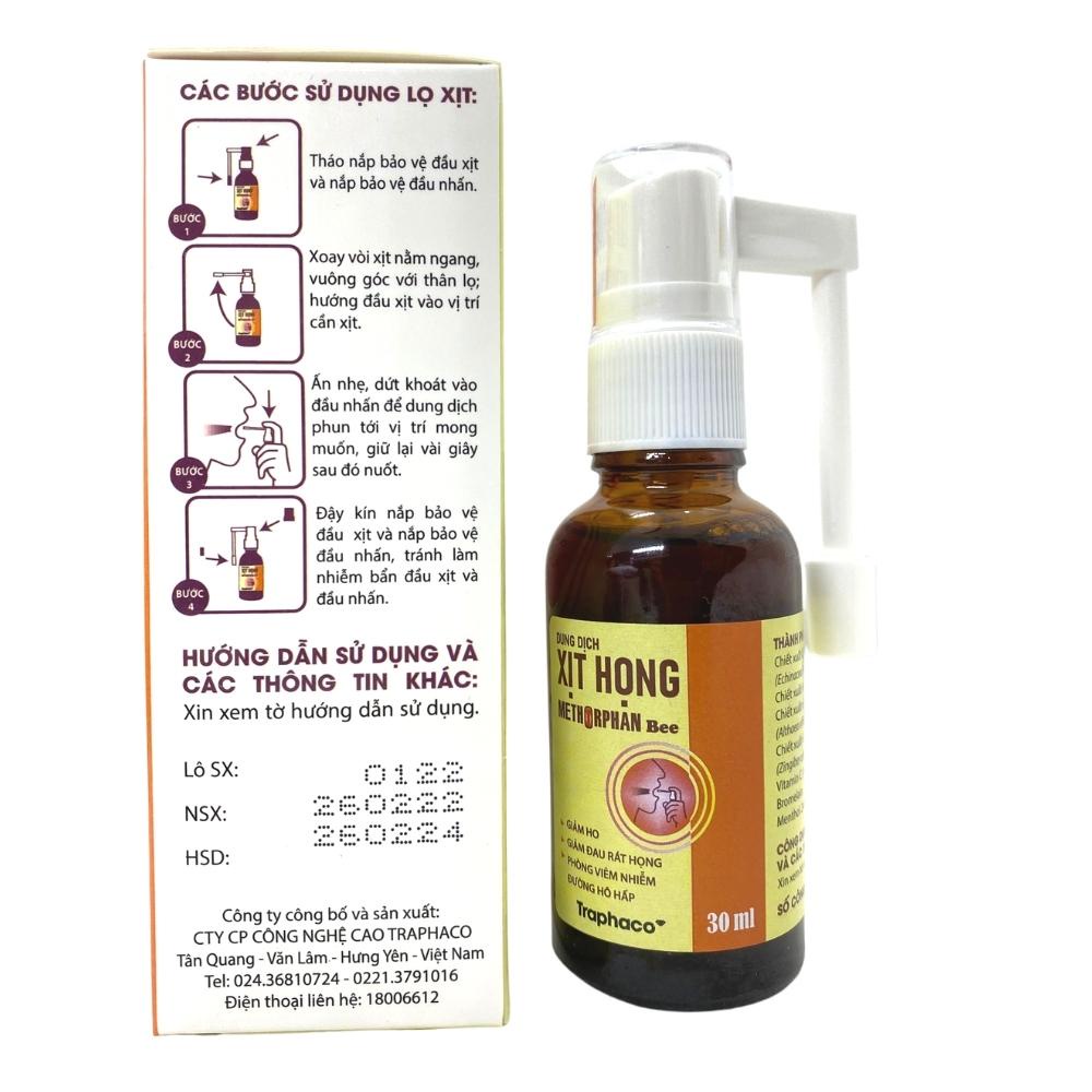 Xịt Họng Keo Ong METHORPHAN BEE - Giảm Các Vấn Đề Đường Hô Hấp TRAPHACO - Chai 30ml Tinh Dầu Thảo Dược