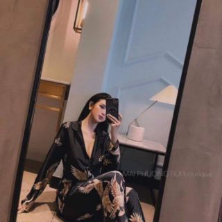 Bộ lụa pijama hình hạc cao cấp