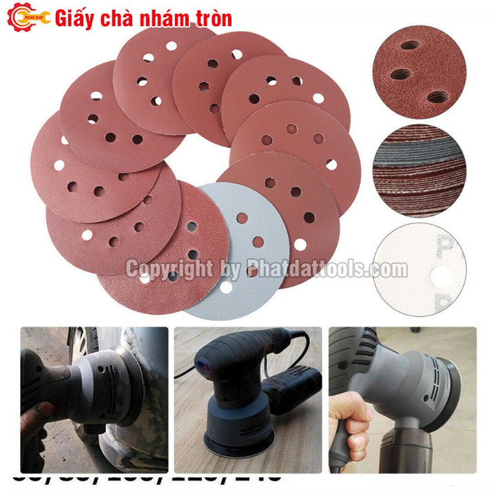 Hộp 100 tờ giấy chà nhám tròn các size 125mm-180mm-230mm-Độ nhám P40-P240