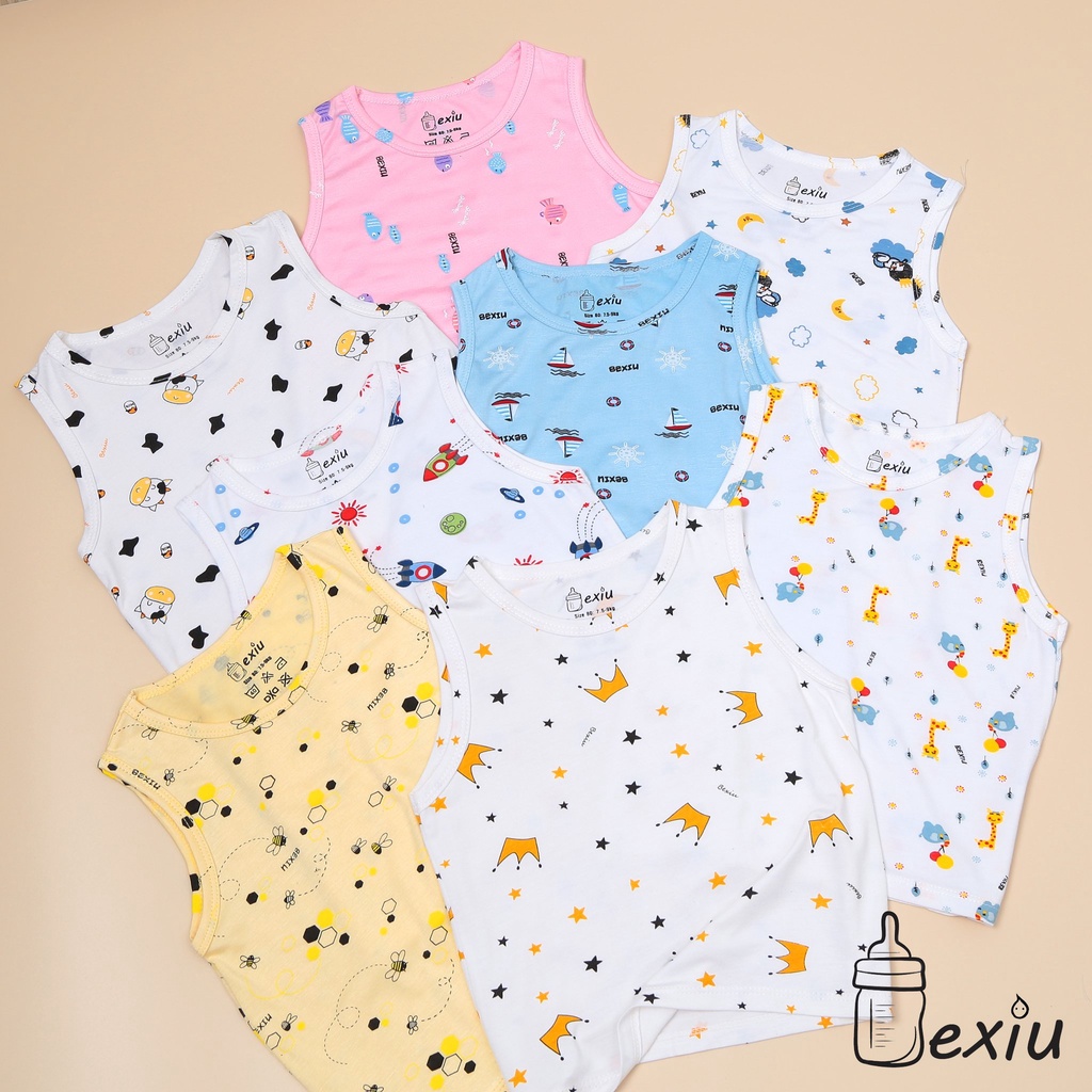 Bộ ba lỗ in rơi Bexiu Bx - Quần Áo Trẻ Sơ Sinh Thun Cotton Lạnh  Mềm Mượt Mát Cho Bé Trai Và Gái Từ 6-19kg