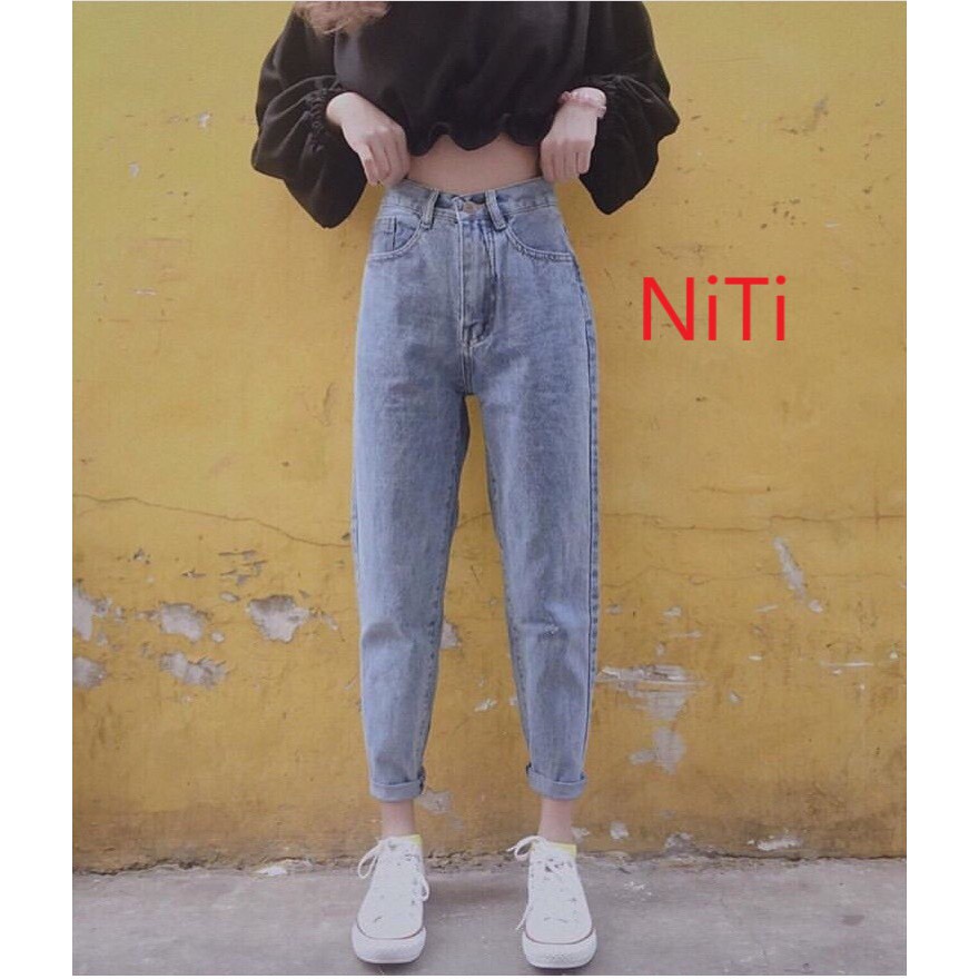 Quần bò nữ Shynstores - quần baggy jeans dáng trơn lưng cao chất đẹp freeship