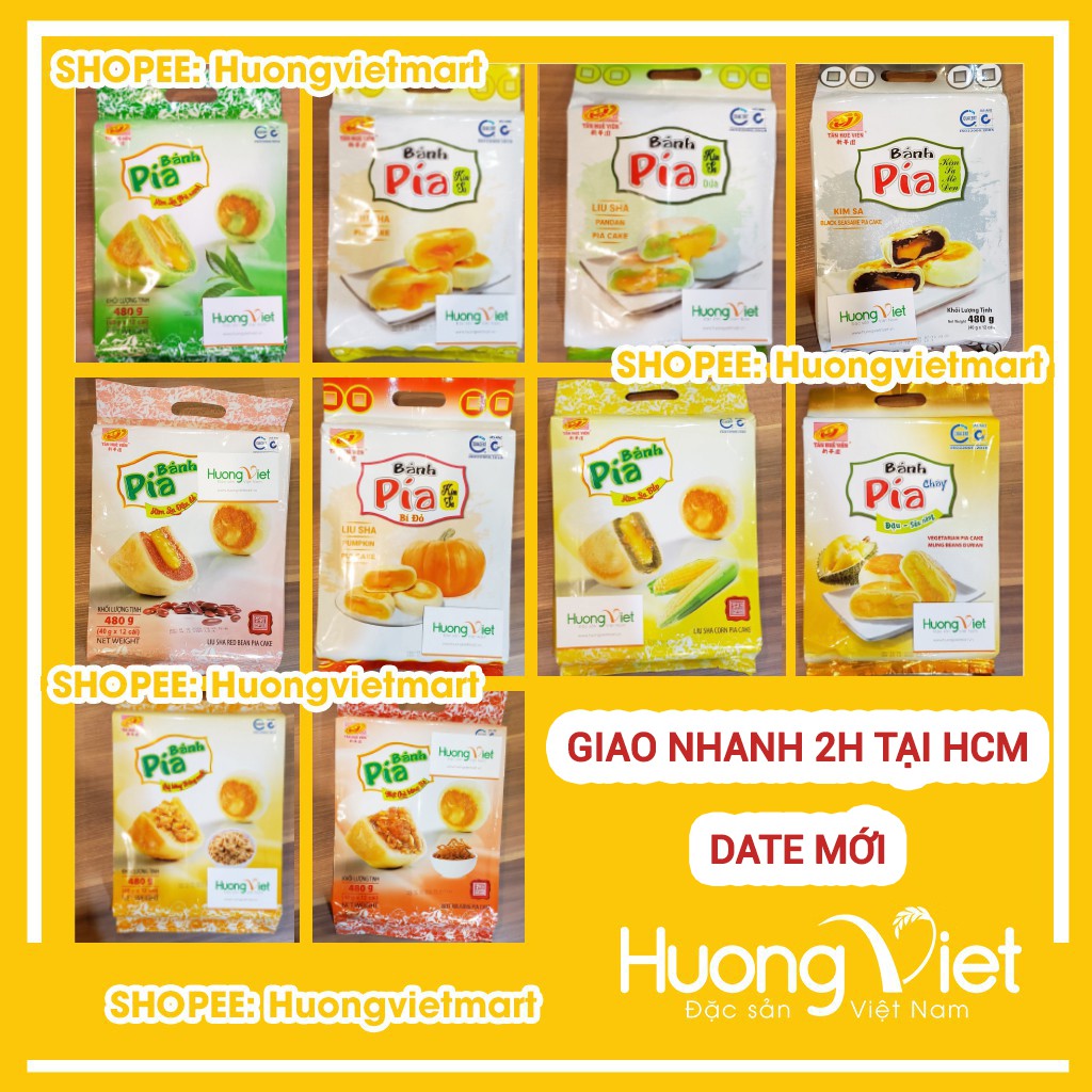 Bánh pía kim sa Tân Huê Viên trứng muối tan chảy 10 vị bánh pía Sóc Trăng mini, bánh kẹo ăn vặt  [TÚI 12 BÁNH]