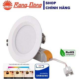 Đèn led downlight âm trần đổi màu 7w rạng đông at02 đm 90/7w, vỏ nhôm đúc