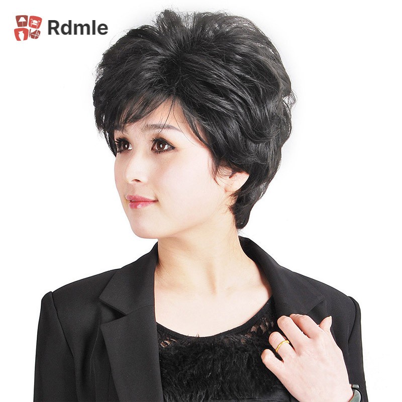 [COD]# RDMLE Short Curly Wig For Middle Age Women Heat Resistant Synthetic Fashion Sexy Fluffy Hair