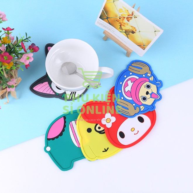 Đế lót ly sillicon họa tiết hình thú 3D, Miếng lót ly nhựa dẻo hoạt hình dễ thương chống trượt loại dày.