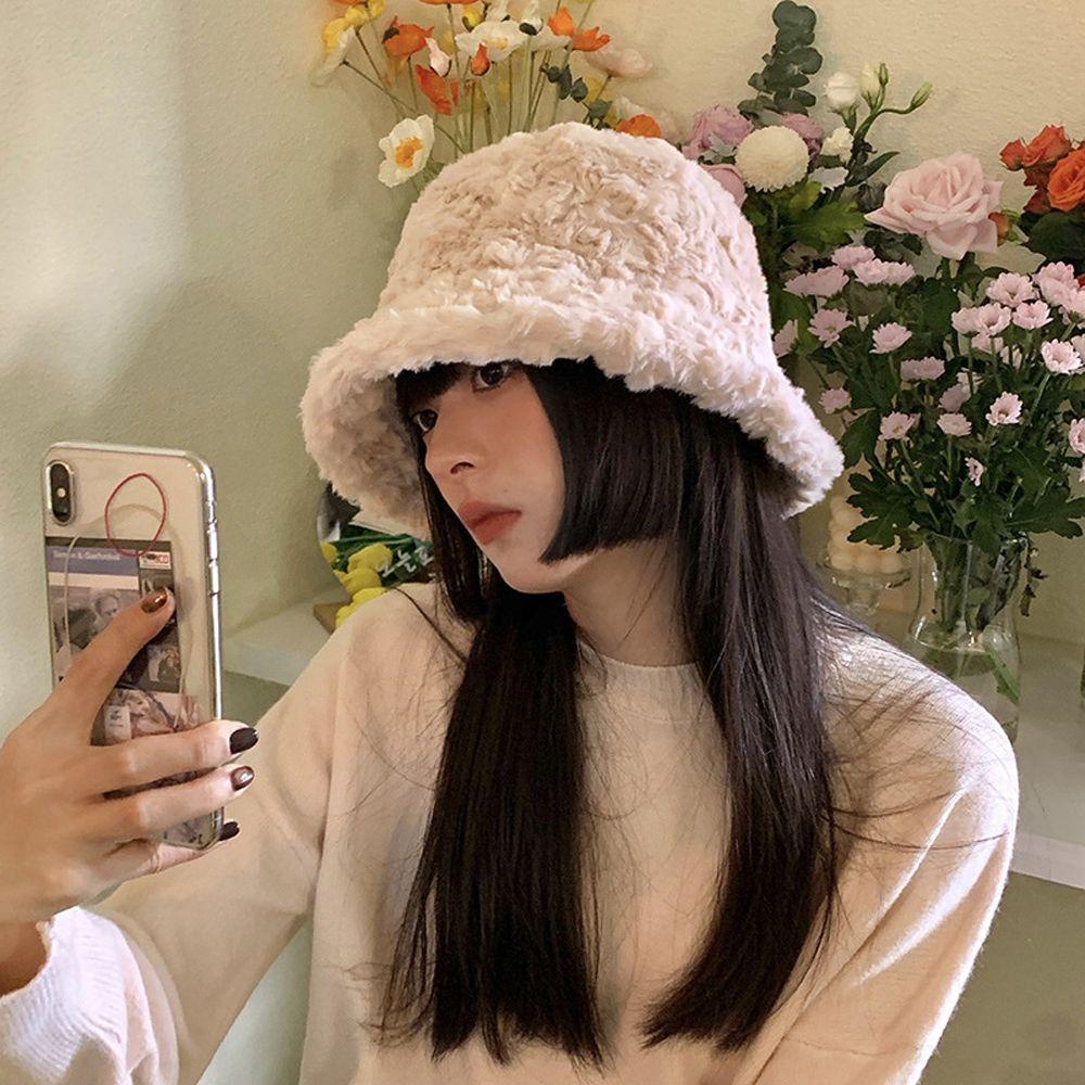Mũ Len Giả Lông Thỏ Chống Nắng / Gió Gấp Gọn Được Thời Trang Thu Đông Vintage