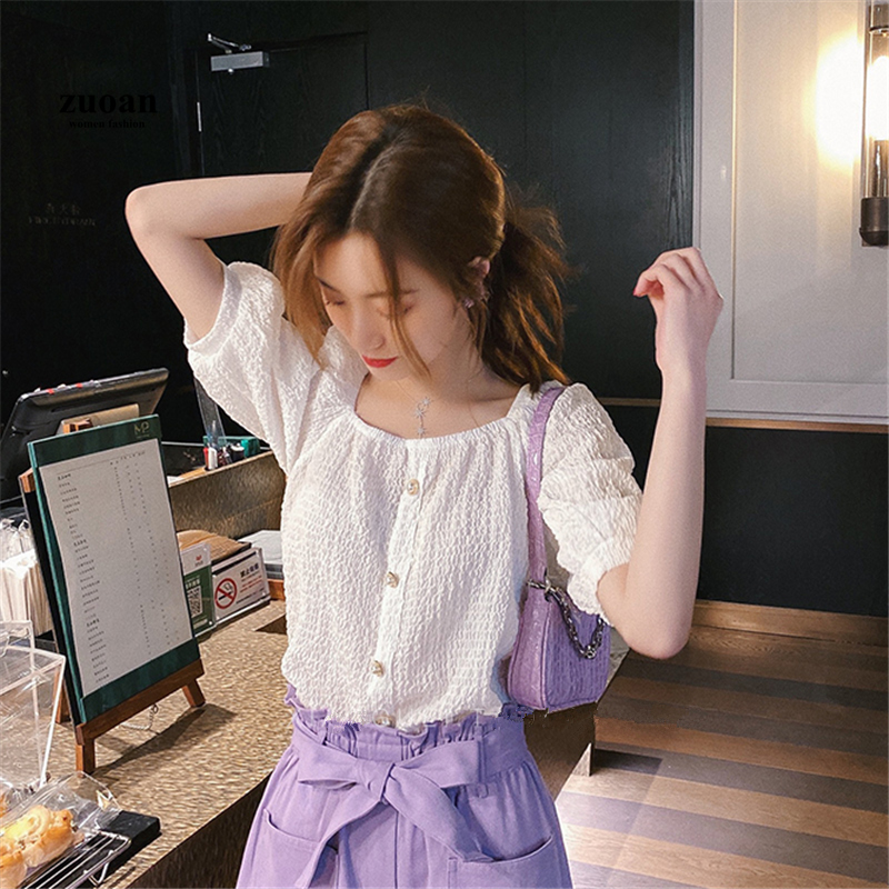 SUXI Áo Tay Ngắn Thiết Kế Cổ Vuông Dáng Rộng Màu Trơn Đáng Yêu Cho Nữ