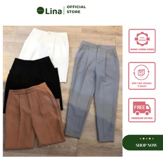 Quần Baggy Nữ Quần Tây Kaki Cúc Bọc Công Sở Đẹp LINASTORE 012