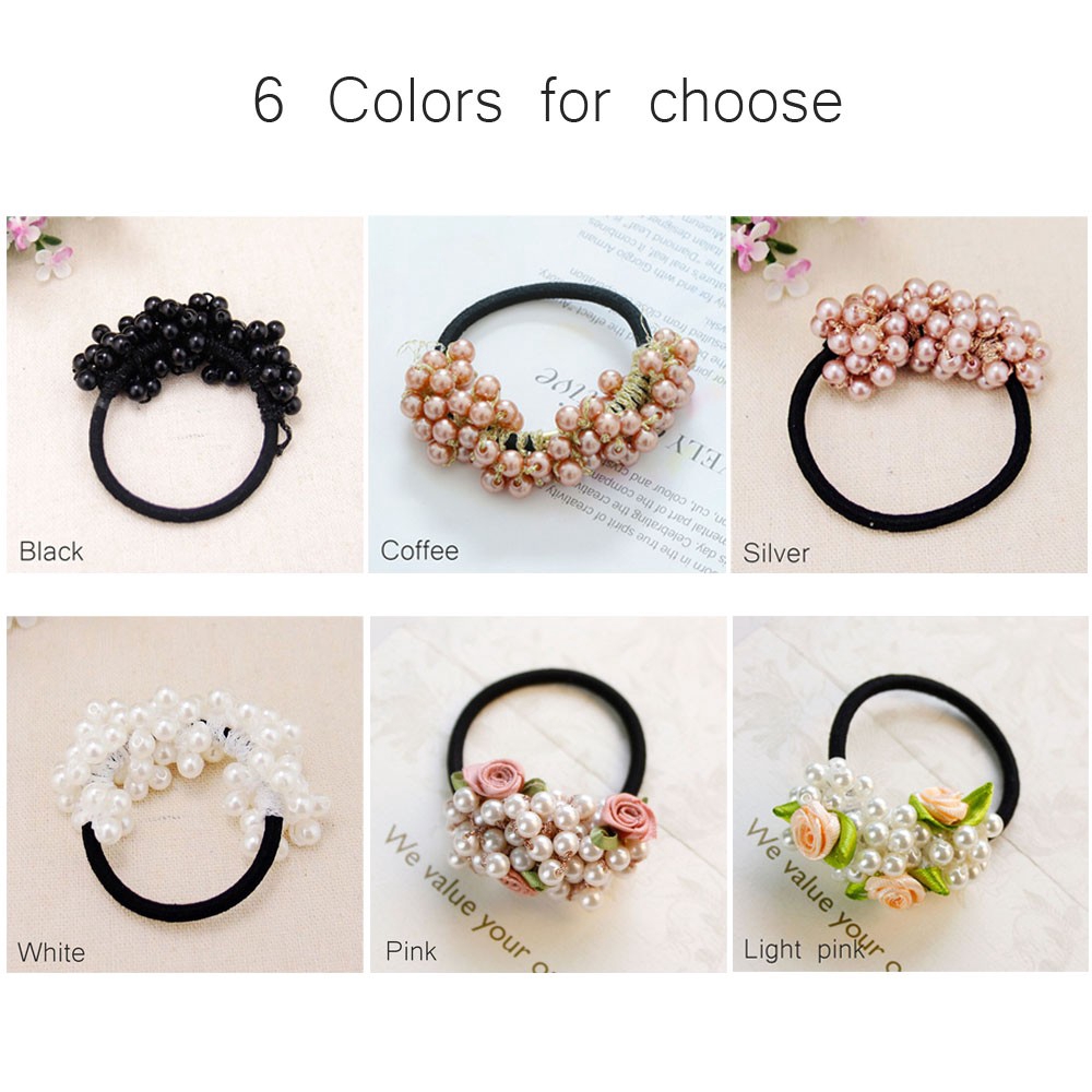 Korean Hairwear Women Beads Flower Elastic Hair Rope Headwear