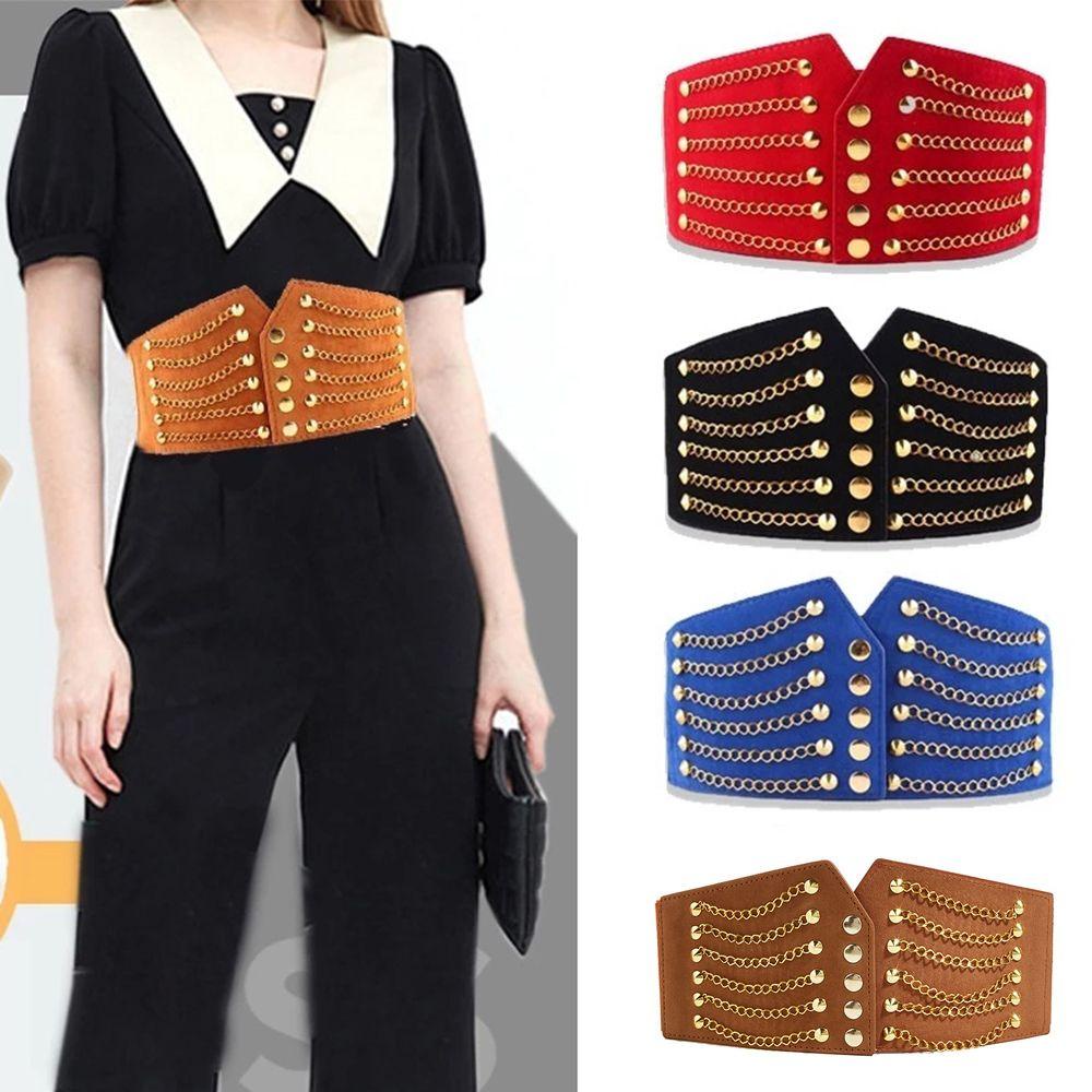 Thắt Lưng Da PU Co Giãn Màu Trơn Đính Đinh Tán Cá Tính Cho Nữ