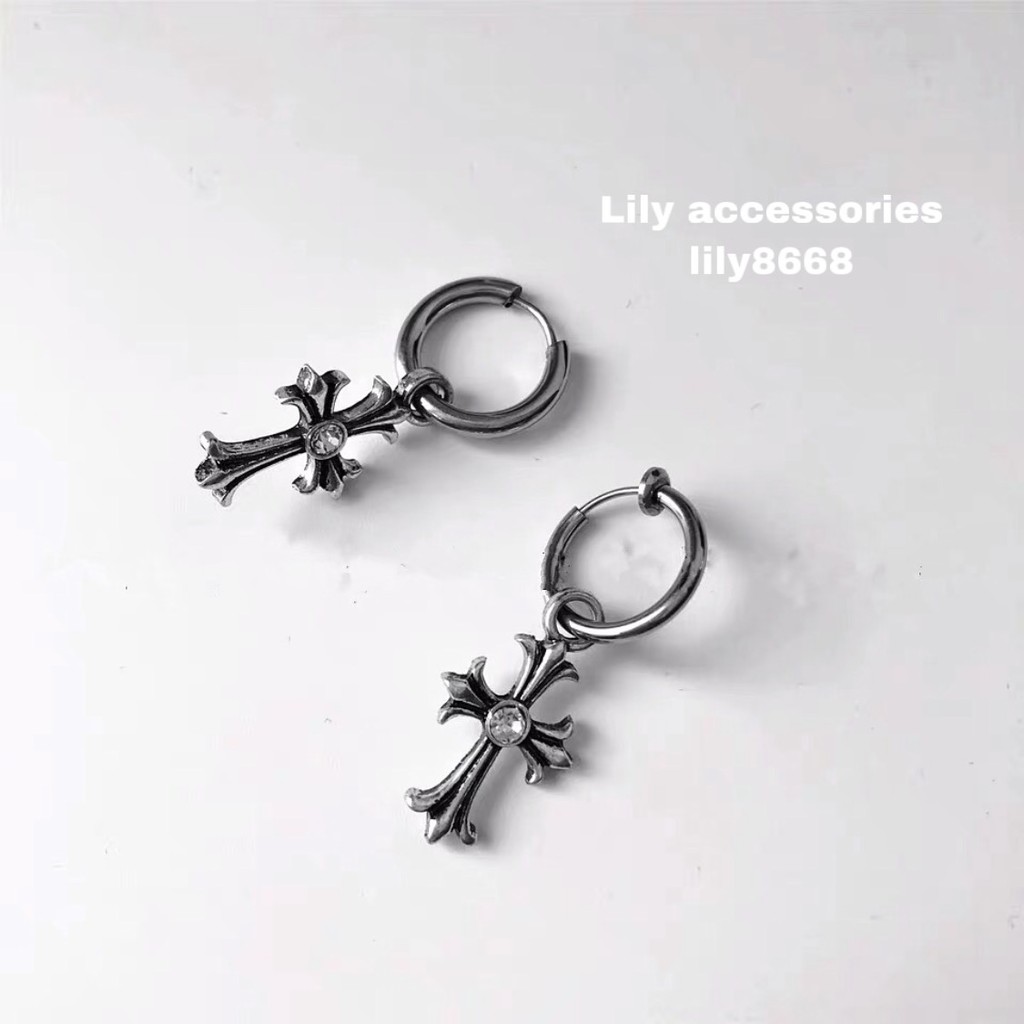 CROSS EARRING khuyên tai và kẹp tai titan thánh giá đính kim nam nữ không gỉ không đen không dị ứng