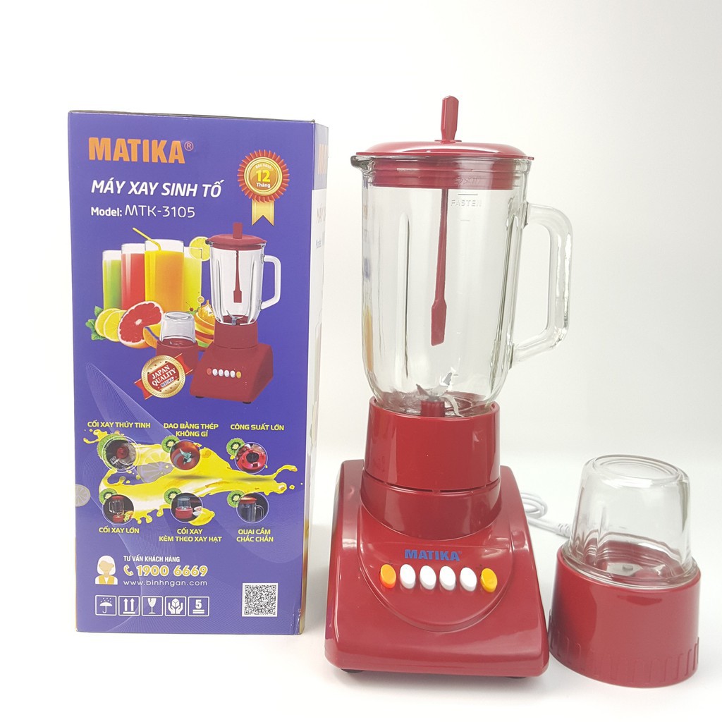 [Mã ELHA22 giảm 6% đơn 300K] Máy xay sinh tố 2 cối thủy tinh Matika MTK-3105