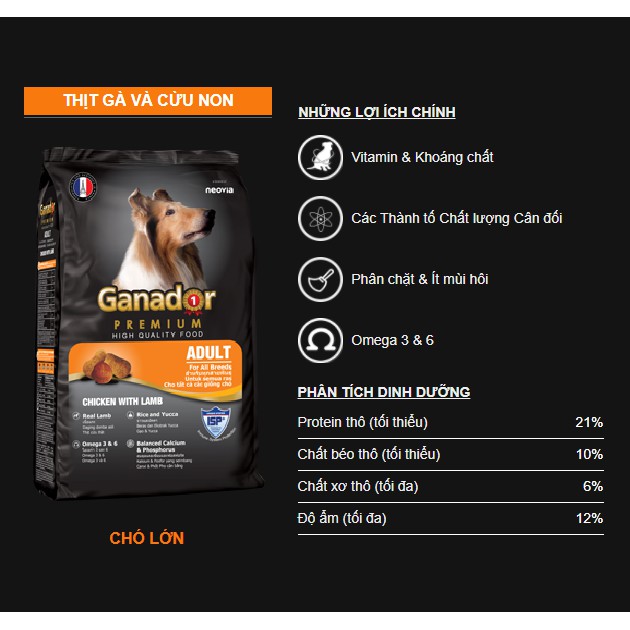 [400g] Ganador Adult Thức ăn hạt cho chó trưởng thành vị cừu &amp; gạo - Lida Pet Shop